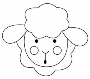 Desenho em contorno de rosto de ovelha sorridente, com lã fofa no topo da cabeça, orelhas laterais e bochechas marcadas. 