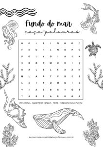 caca palavras animais marinhos