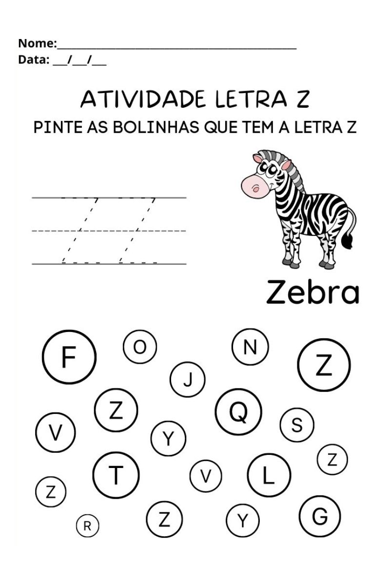 Atividade Letra Z para Educação Infantil