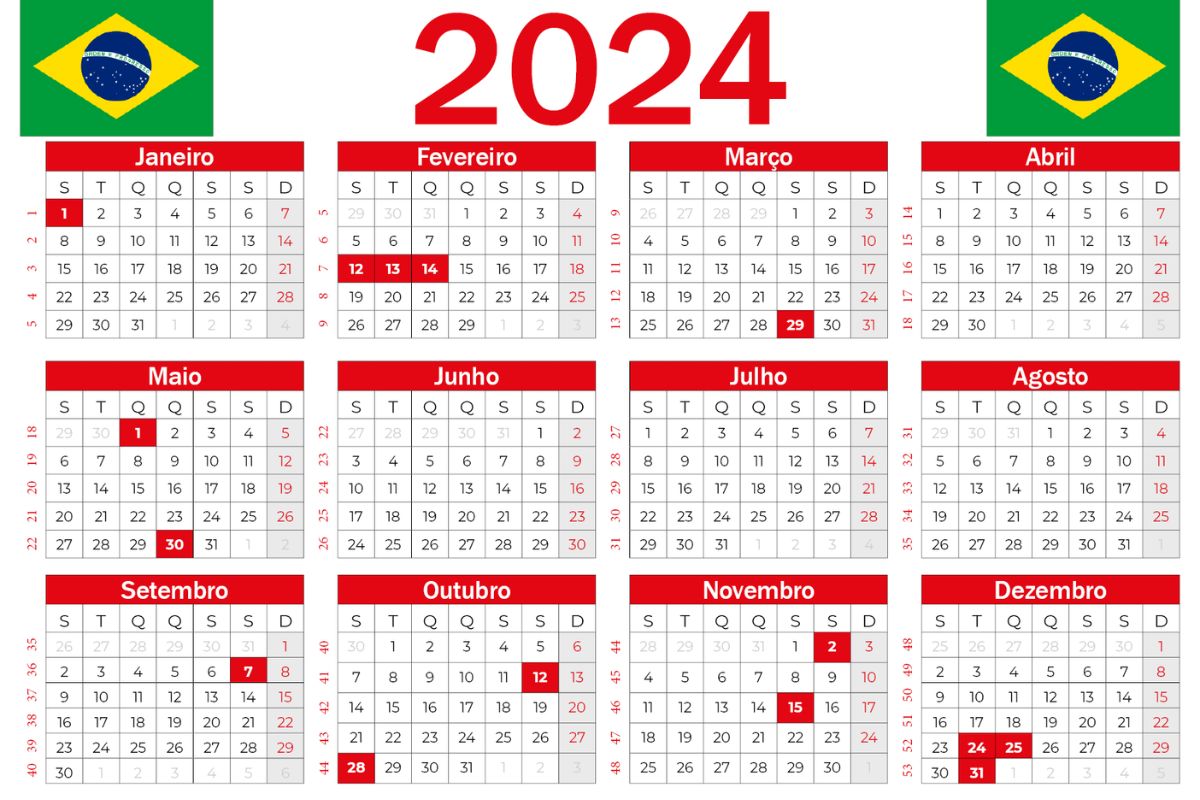 calendário 2024 com Feriados para Baixar Grátis