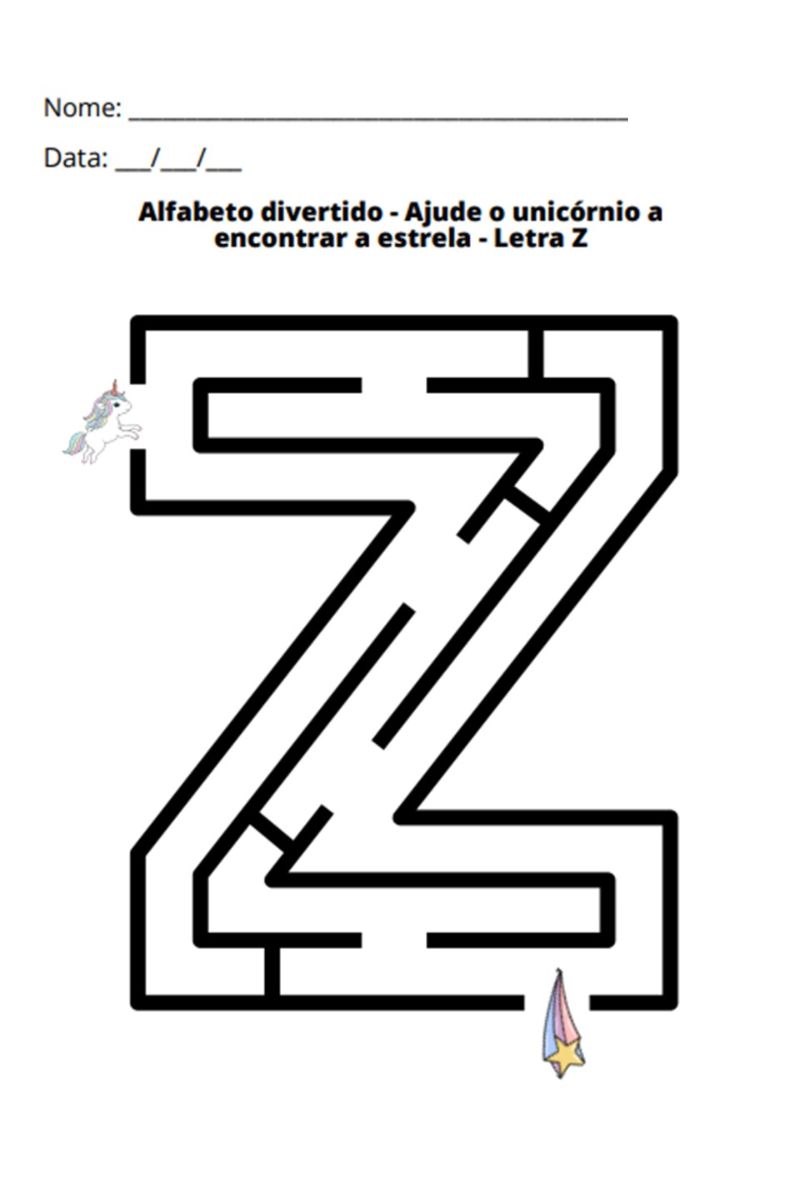 Atividade de labirinto sobre a letra Z